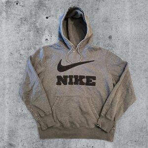 Y2K Nike Athletic Dept Embroidered Center Swoosh Spell Out Grey Hoodie Size M